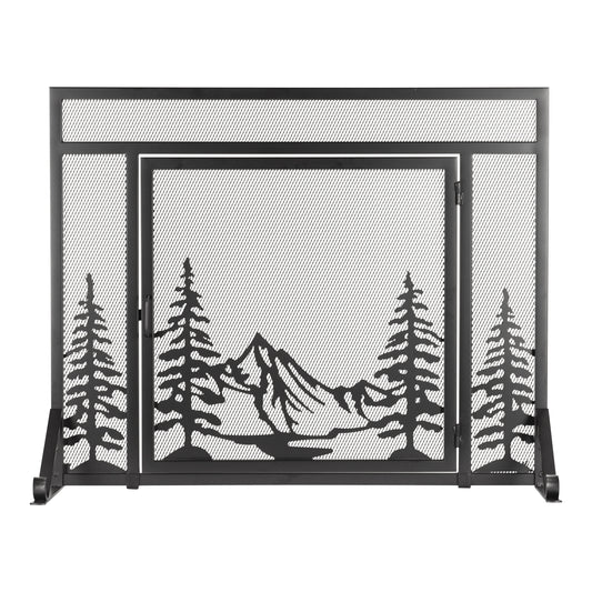 Pleasant Hearth 39-in Black Steel 1-Panel Flat Twin Fireplace Screen FA511S
