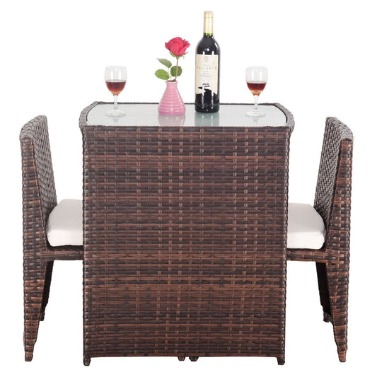 CASAINC 3-Piece Rattan Patio Conversation Set with Off-white Cushions