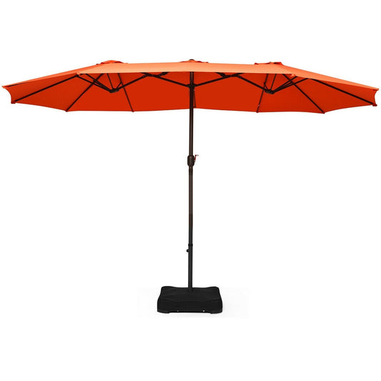 Clihome 15-Feet Steel Orange Market Patio Umbrella with Base
