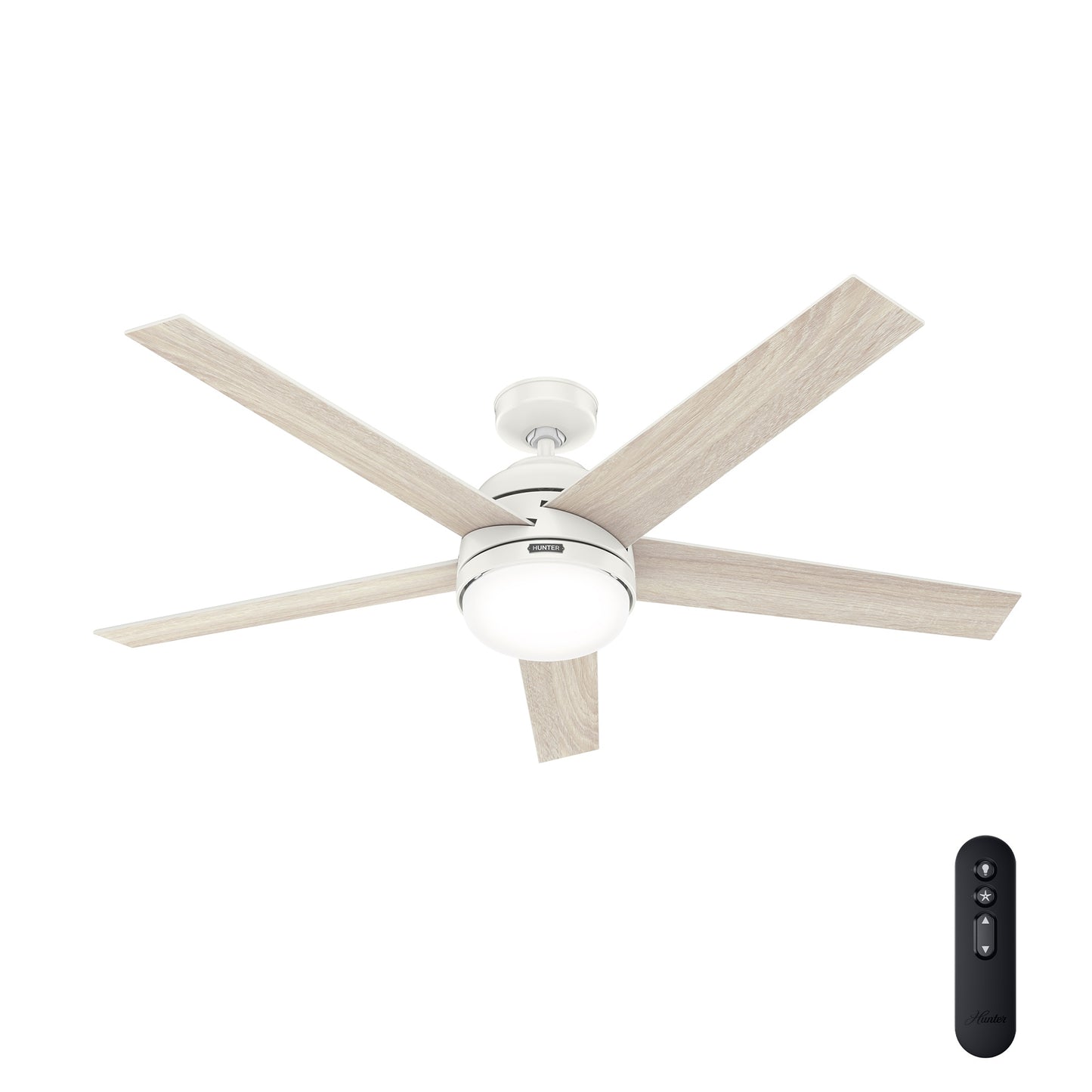 Hunter Coriolis SIMPLEconnect 60-in Fresh White with Light Oak Blades LED Indoor Smart Ceiling Fan with Light and Remote (5-Blade) 51933