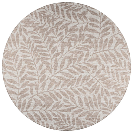 Addison Rugs Yuma 8 x 8 (ft) Taupe Round Indoor/Outdoor Floral/Botanical Tropical Area rug