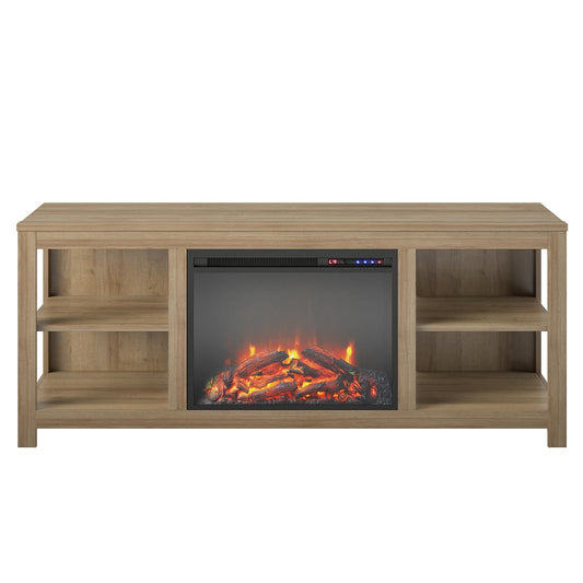 Ameriwood Home 59.61-in W Natural/Reclaimed Oak TV Stand with Fan-forced Electric Fireplace 6850348COM