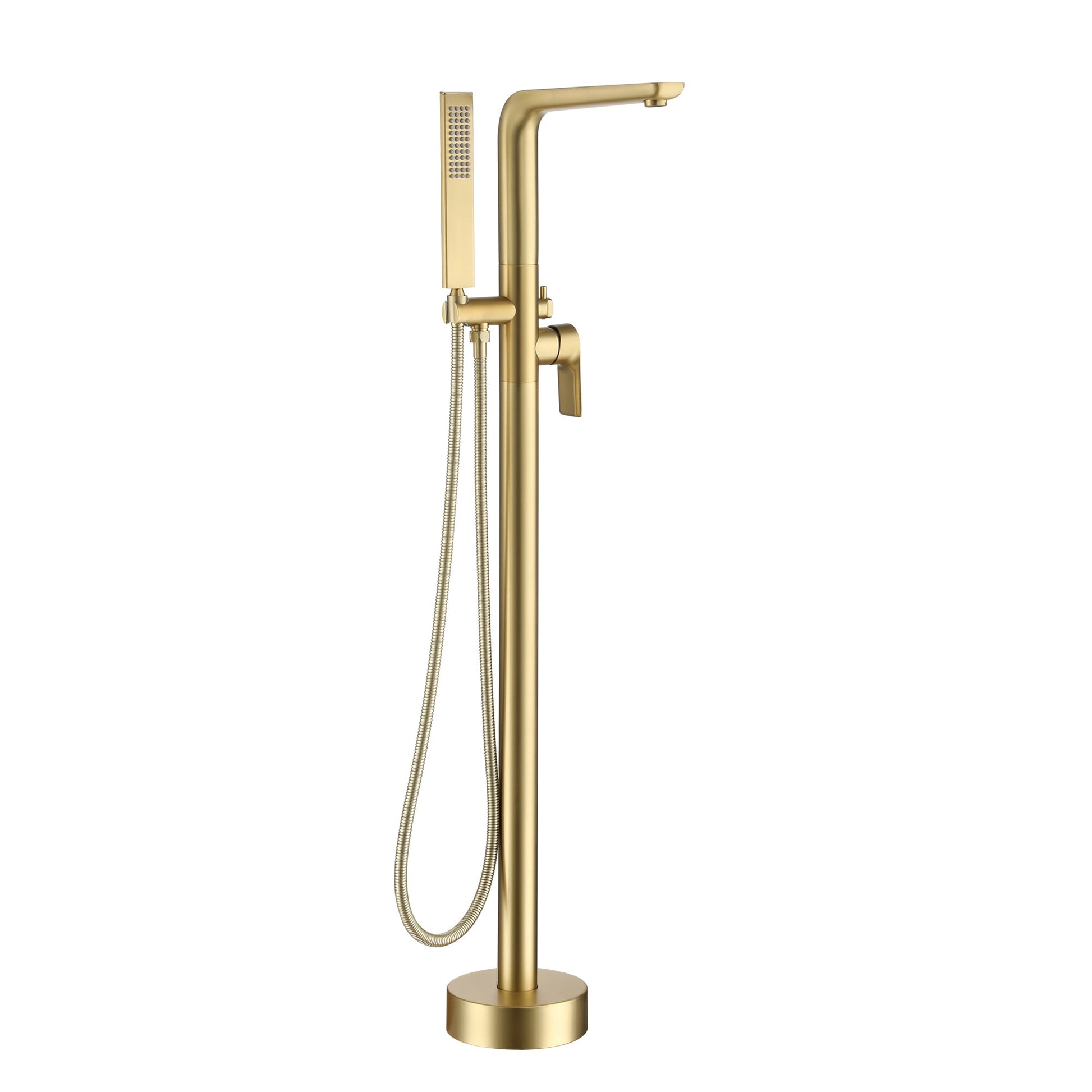 Clihome Brushed Gold 1-handle Freestanding Swivel Bathtub Faucet with Hand Shower ( Valve Included )
