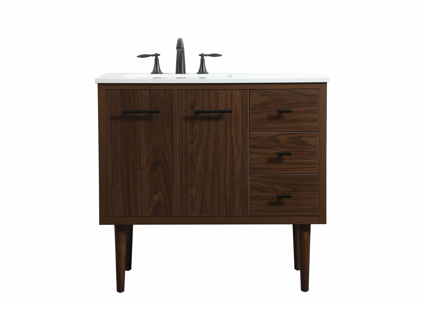 Elegant Decor Home Furnishing 36-in Walnut Undermount Single Sink Floating Bathroom Vanity with Ivory White Engineered Marble Top