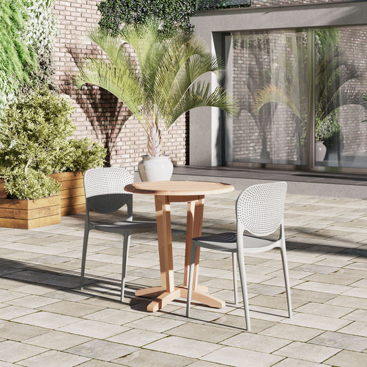 Amazonia Amazonia 3 -Piece Brown Bistro Patio Dining Set Wood Round Table with 2 Brown Stackable Stationary Chairs