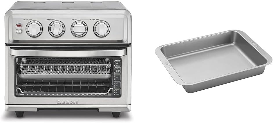 Cuisinart Air Fryer + Convection Toaster Oven, 8-1 Oven with Bake, Grill, Broil & Warm Options, Stainless Steel, TOA-70 & AMB-TOBBP Toaster Oven Baking Dish, silver, 1.12"" x 0.86"" x 0.16"""