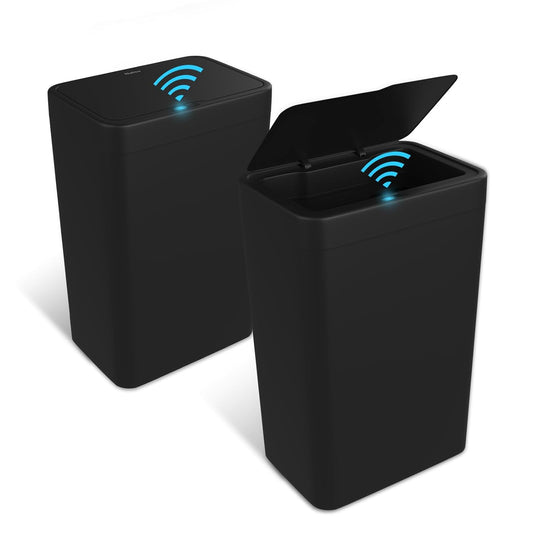 Naisu 2 Pack 4 Gal Bathroom Trash Can with Lid,Automatic Garbage Can with Touchless and Sealed Design,Slim Motion Sensor Waterproof Plastic Trash Bin Suitable for Bedrooms,Bathrooms,Kitchens,（Black）