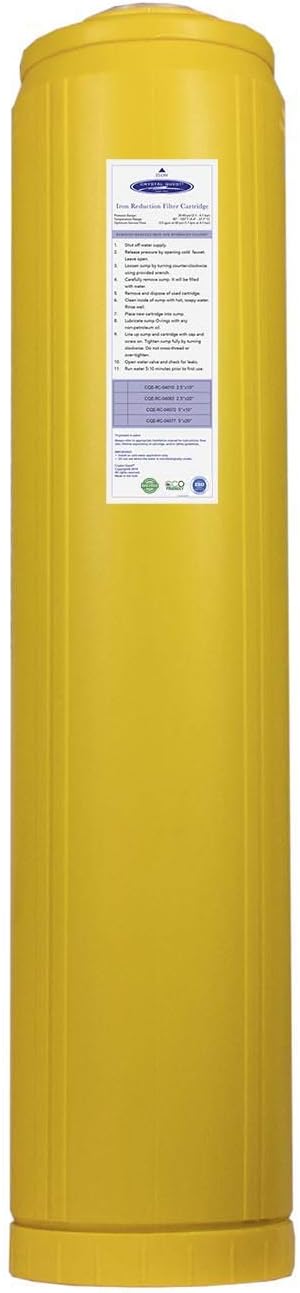 Crystal Quest Iron Filter Cartridge \u2013 Reduces Iron, Prevents Stains, Enhances Water Clarity, Protects Plumbing & Appliances, Reliable Filtration for Clean Water, Long-Lasting Performance