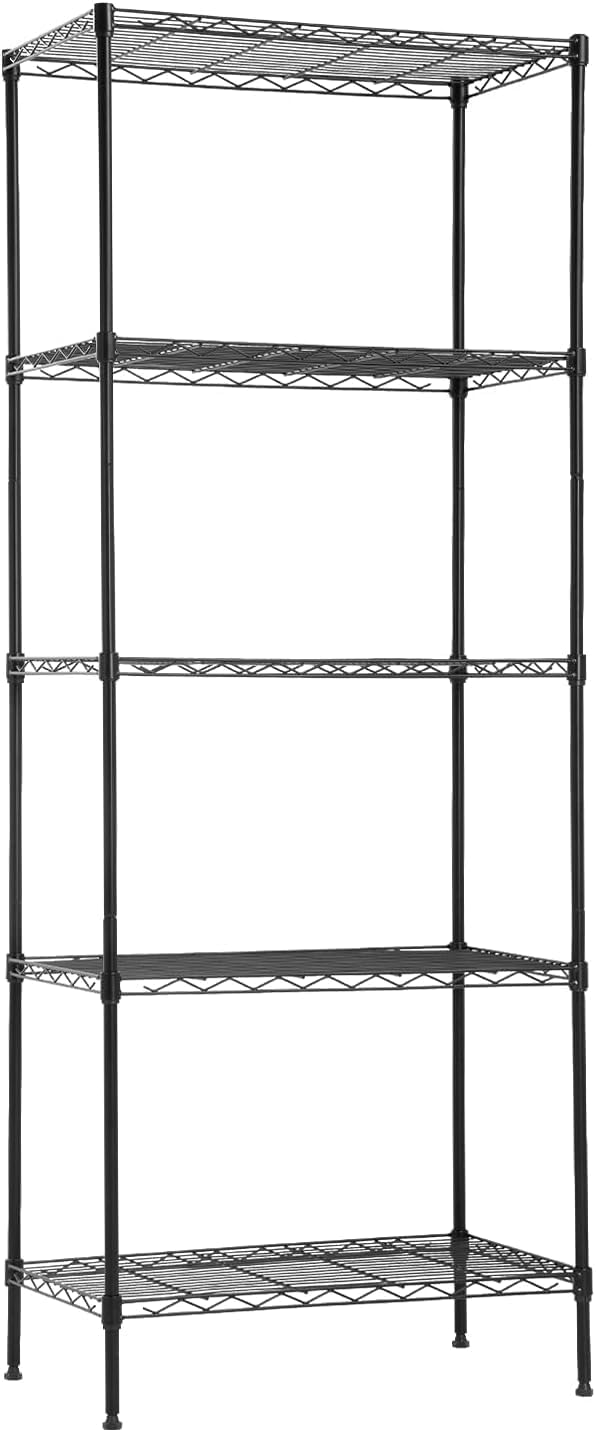 14" D×24" W×60" H Wire Shelving Unit Metal Commercial Shelf with 5 Tier Layer Rack Strong Steel for Restaurant Garage Pantry Kitchen Garage，Black