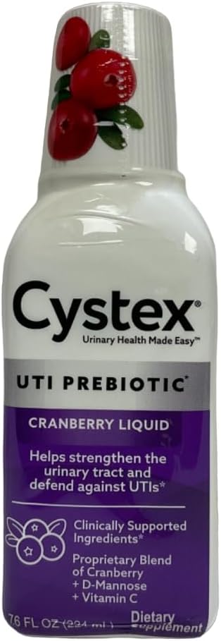 Cystex UTI Prebiotic Cranberry Liquid, Urinary Tract Support with D-Mannose, Vitamin C, and Bromelain, 7.6 FL OZ (Pack of 6)