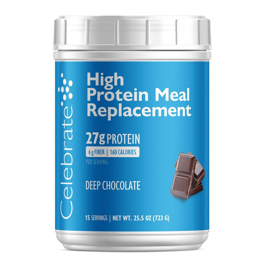Celebrate Vitamins High Protein Meal Replacement Shake, 27 g Protein Powder, 6 g of Fiber, For Post-Bariatric Surgery Patients, Deep Chocolate, 15 servings