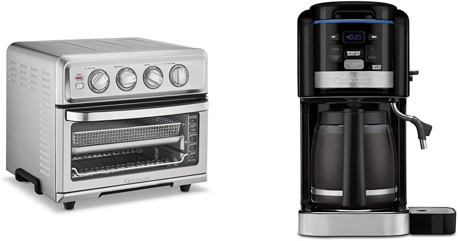 Cuisinart Air Fryer + Convection Toaster Oven, 8-1 Oven with Bake, Grill, Broil & Warm Options, Stainless Steel, TOA-70 & CHW-16 12-Cup Programmable Coffeemaker & Hot Water System New Black