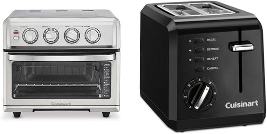 Cuisinart Air Fryer + Convection Toaster Oven, 8-1 Oven with Bake, Grill, Broil & Warm Options & CPT-122BK 2-Slice Compact Plastic Toaster, Black