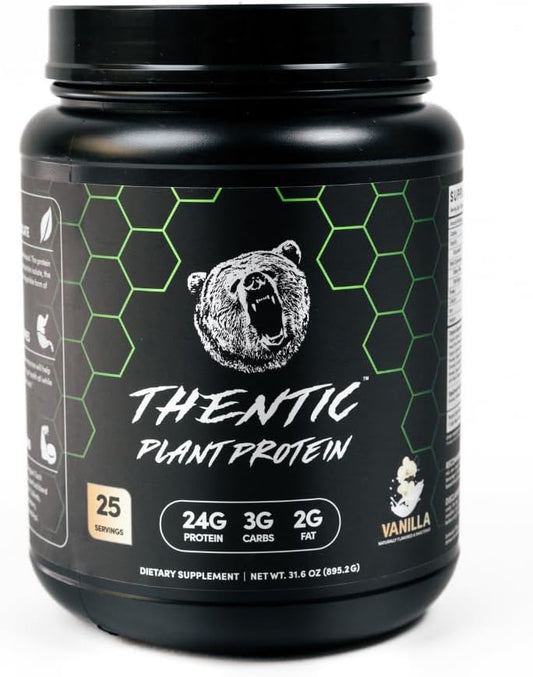 THENTIC Plant Based Protein Powder - Non Dairy Vegan Protein, Zero Artificial Ingredients, Soy&Gluten Free,No Added Sugar, 5.8g BCAA,Digestive Enzymes,Organic Superfoods.25 Servings (Vanilla) 1.9 lb