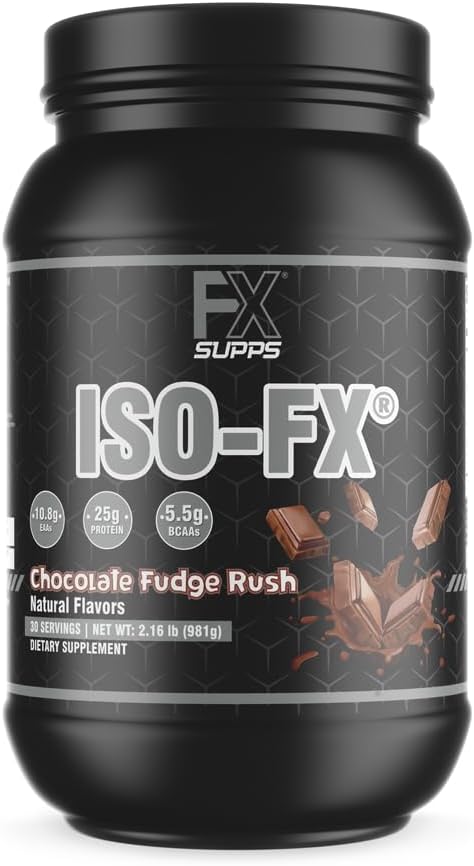 FXSUPPS Iso-Fx Whey Isolate Protein Powder Chocolate Flavored Drink | Low Carb with BCAAs | Post Workout Recovery Supplement Mix for Men and Women | Boosts Strength and Muscle Growth (2 Pounds)