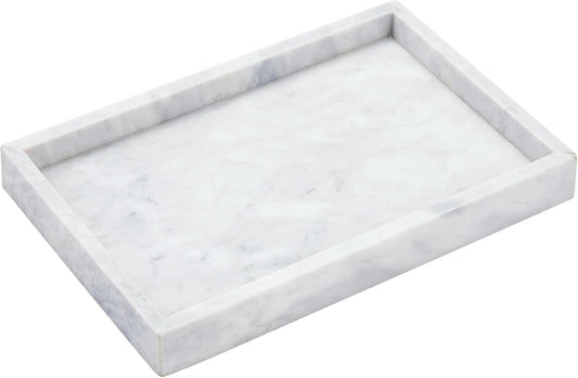 Real Natural Marble Vanity Tray, Genuine Marble Storage Tray for Cosmetics\/Jewelry, Non-Resin\/Non-Ceramic, Dresser Organizer Tray, Bathroom Tray, Home Decor, Kitchen, Coffee Table, 12 x 8 inch