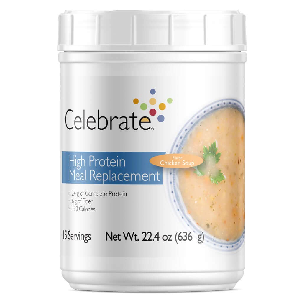 Celebrate Vitamins High Protein Meal Replacement Shake, 24 g Protein Powder, 6 g of Fiber, For Post-Bariatric Surgery Patients, Chicken Soup, 15 servings