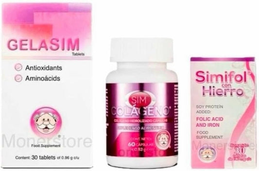 Variety Pack (3 Pack) 120 Count Antioxidants and Amino acids Simfol and Hydrolyzed Collagen Food Supplement for Hair and Nails Compare to GELASIM 30TAB