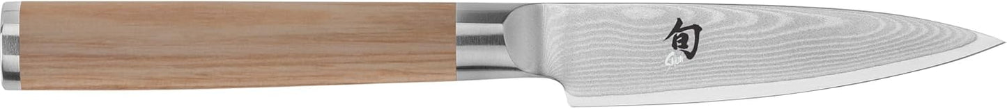 Shun Classic Blonde 3.5" Paring Knife, Handcrafted Japanese Vegetable & Fruit Knife, VG-MAX Core with Damascus Stainless Steel Cladding, Pakkawood Handle, Small Tool for Peeling, Coring & Cutting