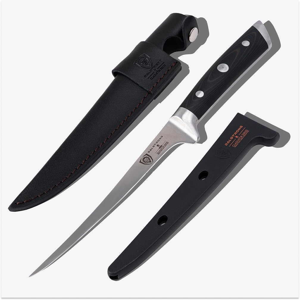 Dalstrong Fillet Knife - 7 inch Flexible Blade - Gladiator Series Elite - High Carbon German Steel - Black G10 Handle Boning Knife - w\/Two Sheaths - Razor Sharp Kitchen Knife Gift - NSF Certified