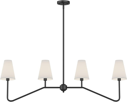 Electro bp;47" W 4-Light Linear Kitchen Island Lighting Fixture Classic Chandeliers Matt Black with White Linen Shades for Dining Room,E12,160W;