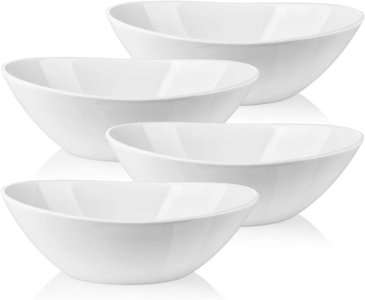 LIFVER 9" Serving Bowls for Wedding Decor, 36 OZ Porcelain Serving Dishes for Entertaining, Large Bowls Set for Soup Salad Side Dishes Pasta, Good Size for Dinner Party, Set of 4, White