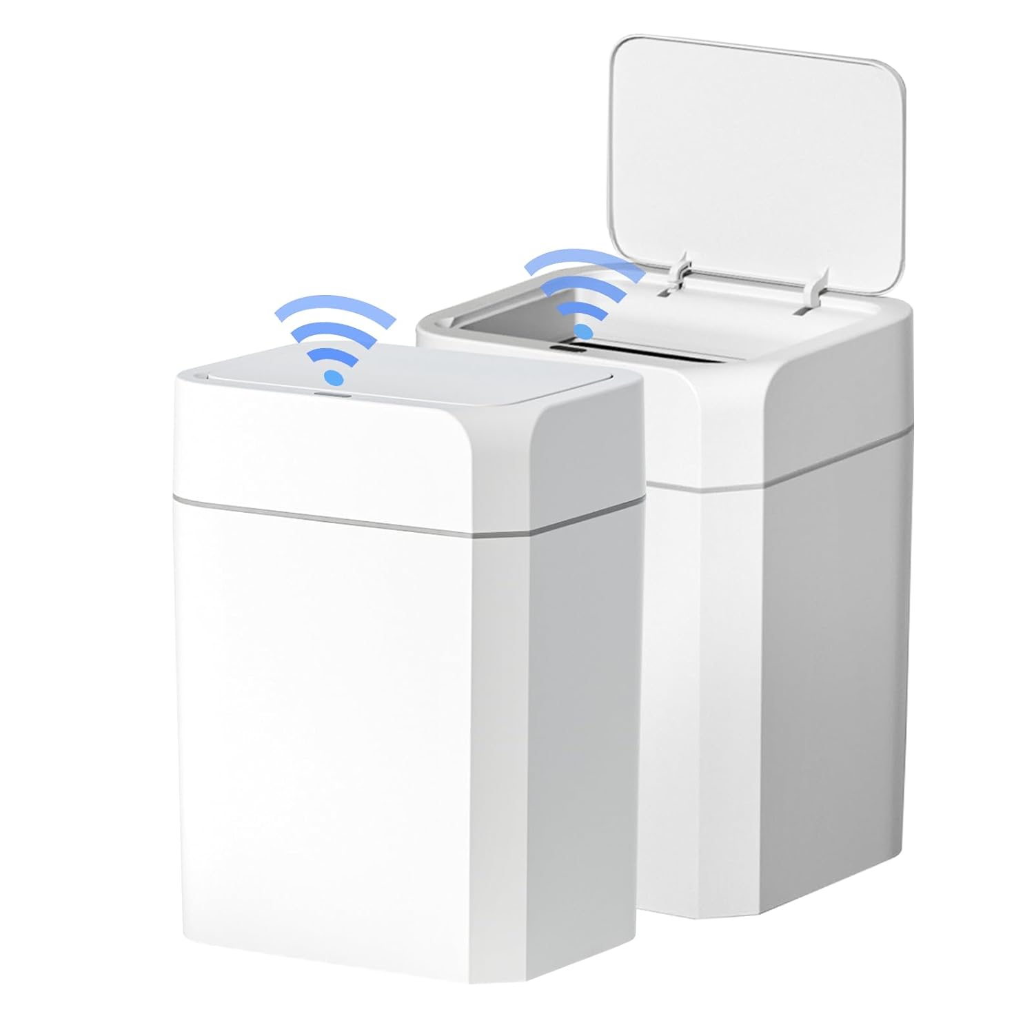 ELPHECO 2 Pack 3.5 Gallon Bathroom Trash Can with Lid Motion Sensor Slim Garbage Can Bathroom Decor Waterproof Smart Small Trash Bin for Kitchen, Office, Bedroom, Living Room, Toilet, White