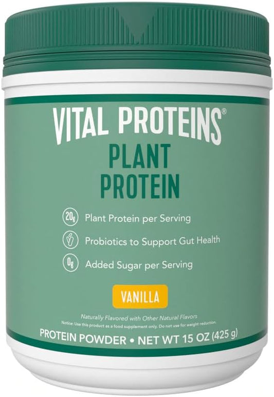 Vital Proteins Protein Powder \u2013 20g Plant Based Protein with Chickpea \u2013 1B CFU Probiotic for Gut Health, No Added Sugar \u2013 Vanilla, 15 oz