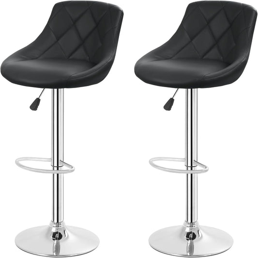 FDW Bar Stools Set of 2 Bar Stools Swivel Stool Height Adjustable Bar Chairs with Back PU Leather Swivel Bar Stool Kitchen Counter Stools Dining Chairs (Black)