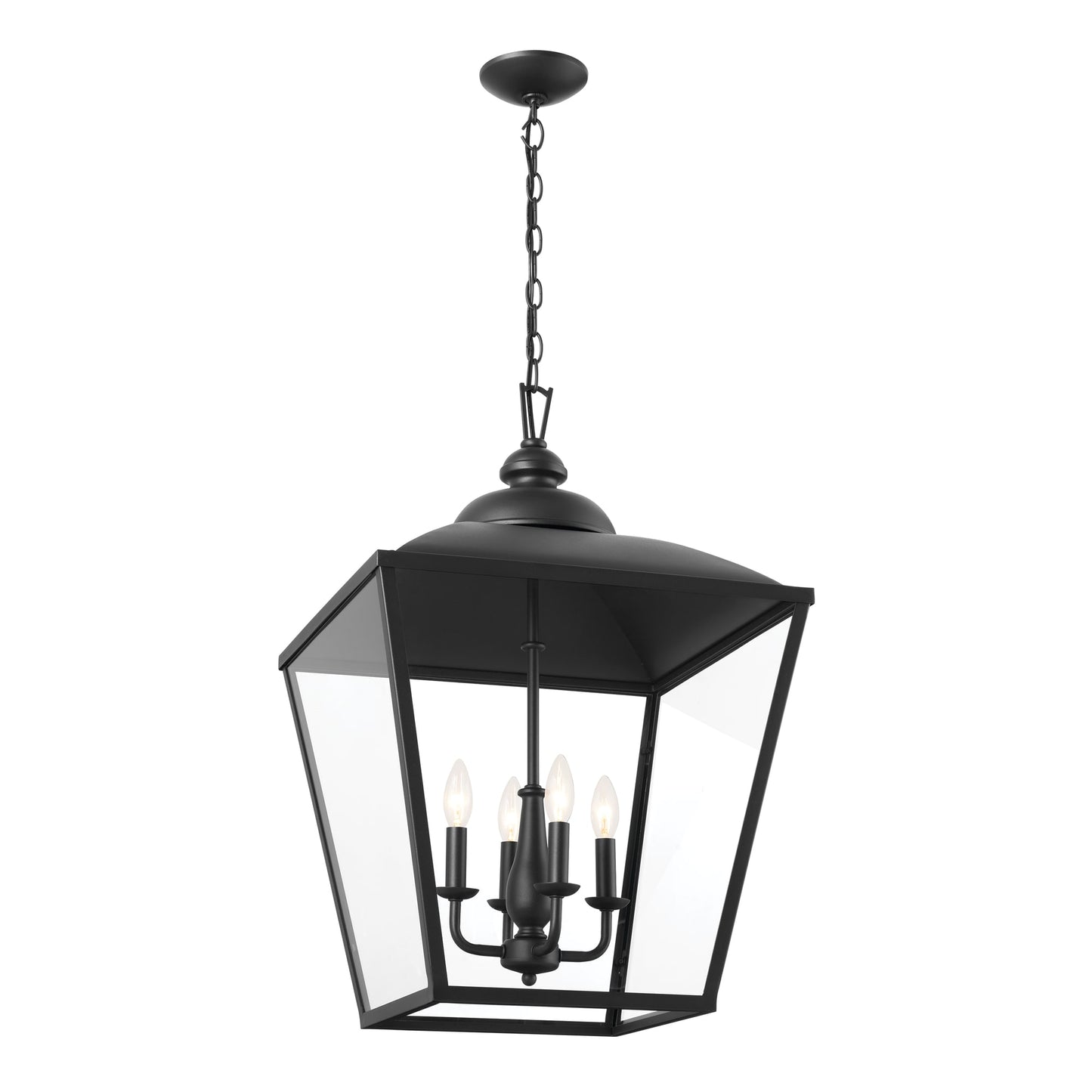 Kichler Dame 4 -Light Textured Black Farmhouse Clear glass Lantern Large Hanging Pendant light 5265512