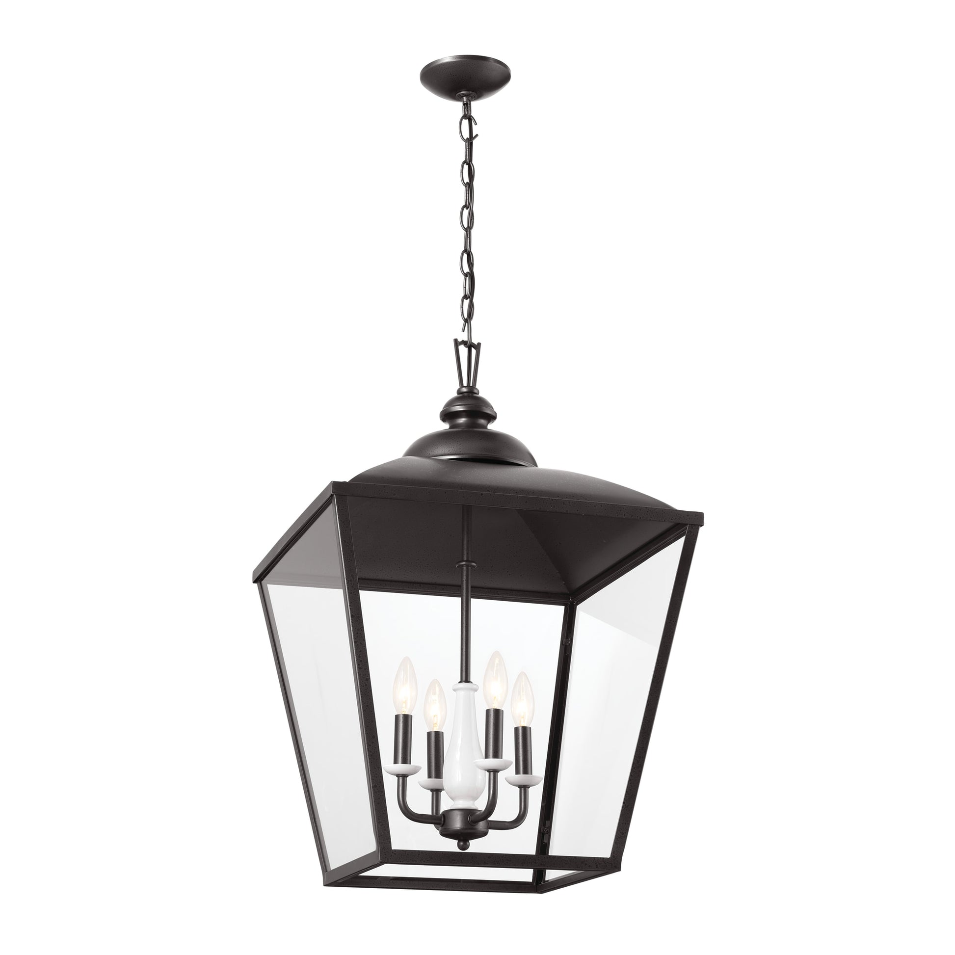 Kichler Dame 4 -Light Anvil Iron Farmhouse Clear glass Lantern Large Hanging Pendant light 5265461