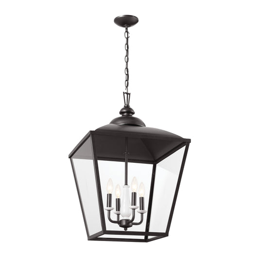 Kichler Dame 4 -Light Anvil Iron Farmhouse Clear glass Lantern Large Hanging Pendant light 5265461