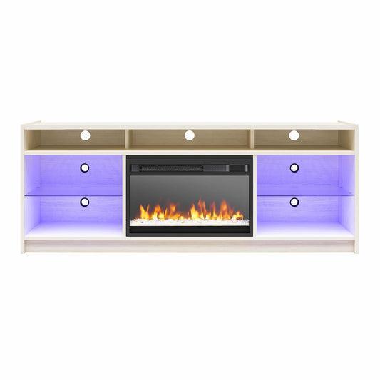 Ameriwood Home 60.87-in W Ivory Oak TV Stand with Fan-forced Flat wall Electric Fireplace with Remote Control Included