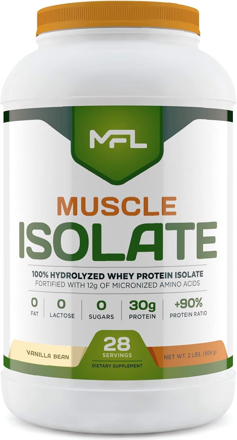 MFL 100% Isolate Protein l 30g of Protein l 12g Amino Acids l Keto Friendly l Low Carbs l 2 lbs. (Vanilla Bean)