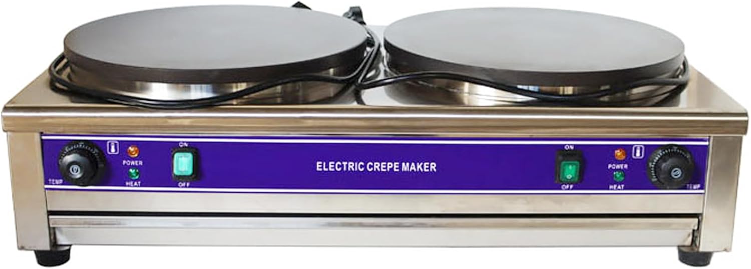 Crepe Maker Electric Crepes Making Machine Double Head Pancake Maker 40cm Per Circular Plate Non-stick Pan Griddle Machine Commercial Desktop Circular Cereals Pancake Stove Temp Control 220V