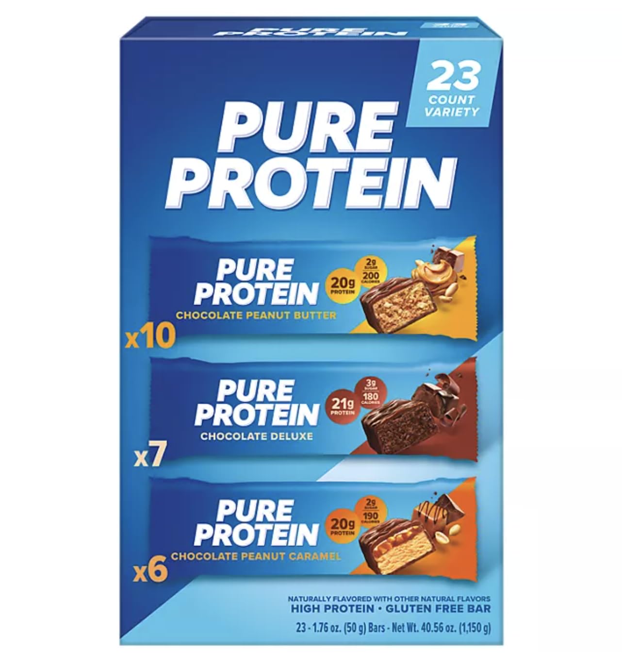 Pure Protein Bars, Nutrient Rich Snacks with High Protein for Energy Support, Minimal Sugar, Gluten-Free, Variety Pack (In NEYUM Packaging) (23 Pack)