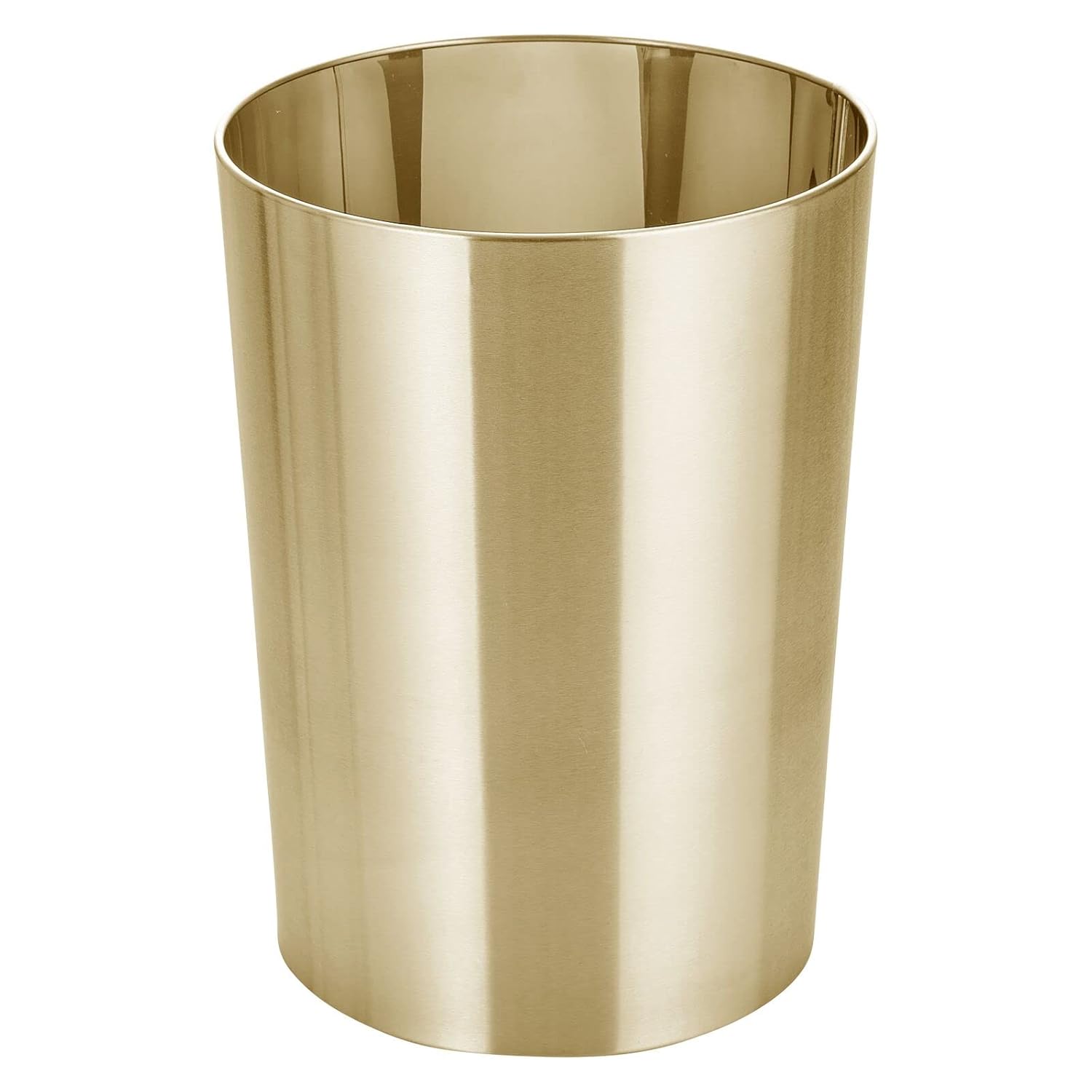 mDesign Stainless Steel Round Metal Trash Can, Small 4 Gallon Wastebasket, Garbage Basket Bin for Bathroom, Bedroom, Kitchen, or Home Office, Holds Waste and Recycle, Mirri Collection, Soft Brass