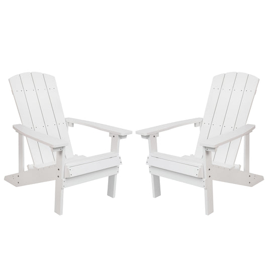 Flash Furniture Charlestown Set of 2 White Resin Frame Stationary Adirondack Chair with Solid Seat