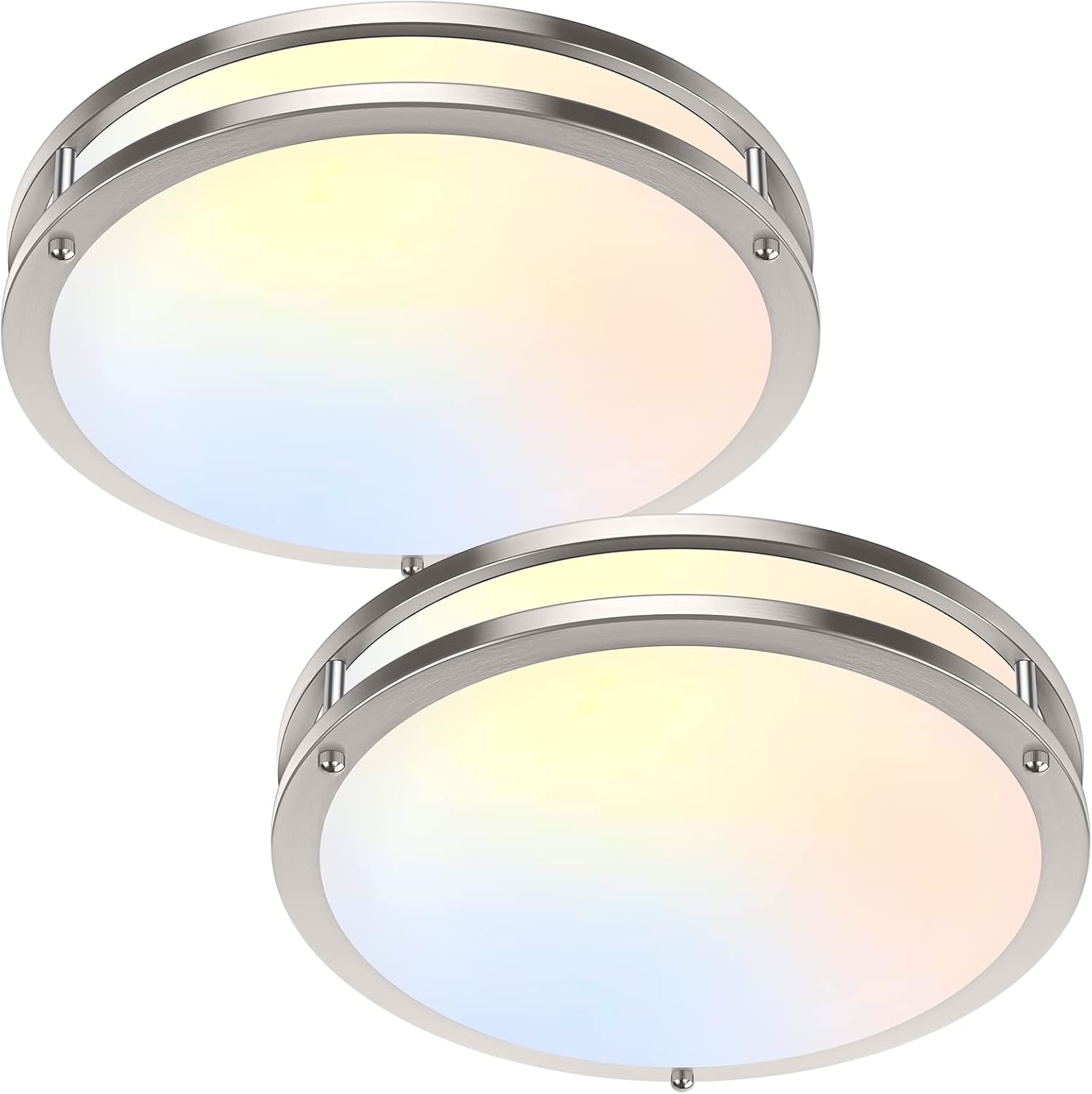 36W LED Ceiling Lights for Bedroom Kitchen, 3600lm Super Bright, Dimmable Flush Mount Light Fixtures 6500K\/5000K\/4000K\/3000K\/2700K Adjusted Modern Lamps 2PACK, 13 Inch, Nickle
