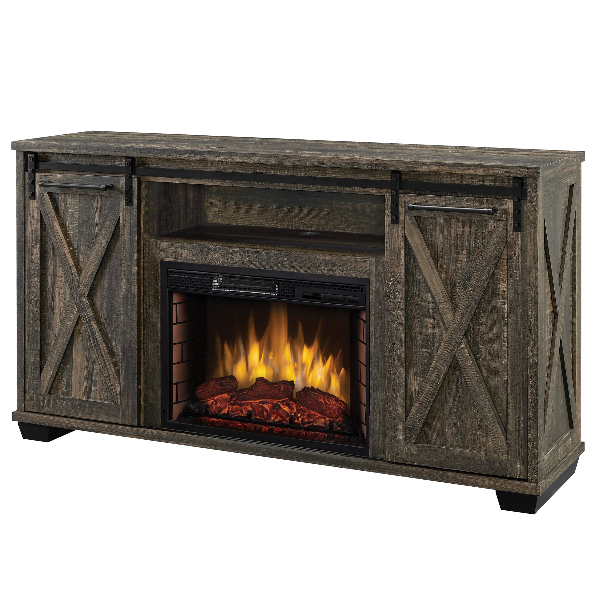 Muskoka 58-in W Rustic Brown TV Stand with Fan-forced Electric Fireplace 240-325-241
