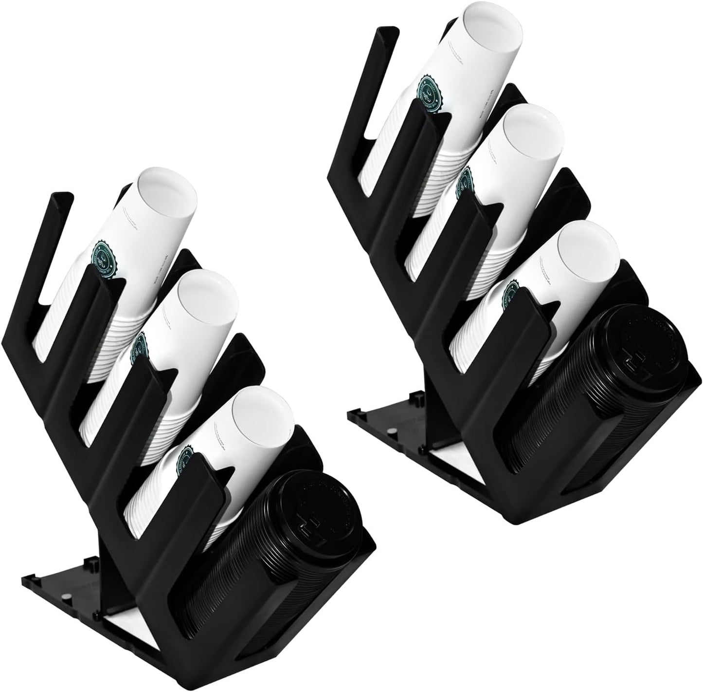 Riiriou 2Pack Paper Cup and Lid Holder,Disposable Coffee Cup Organizer,4 Compartment Disposable Cup Dispenser Organized Storage with Holder for Countertop Coffee Station Bar Kitchen Restaurant Office