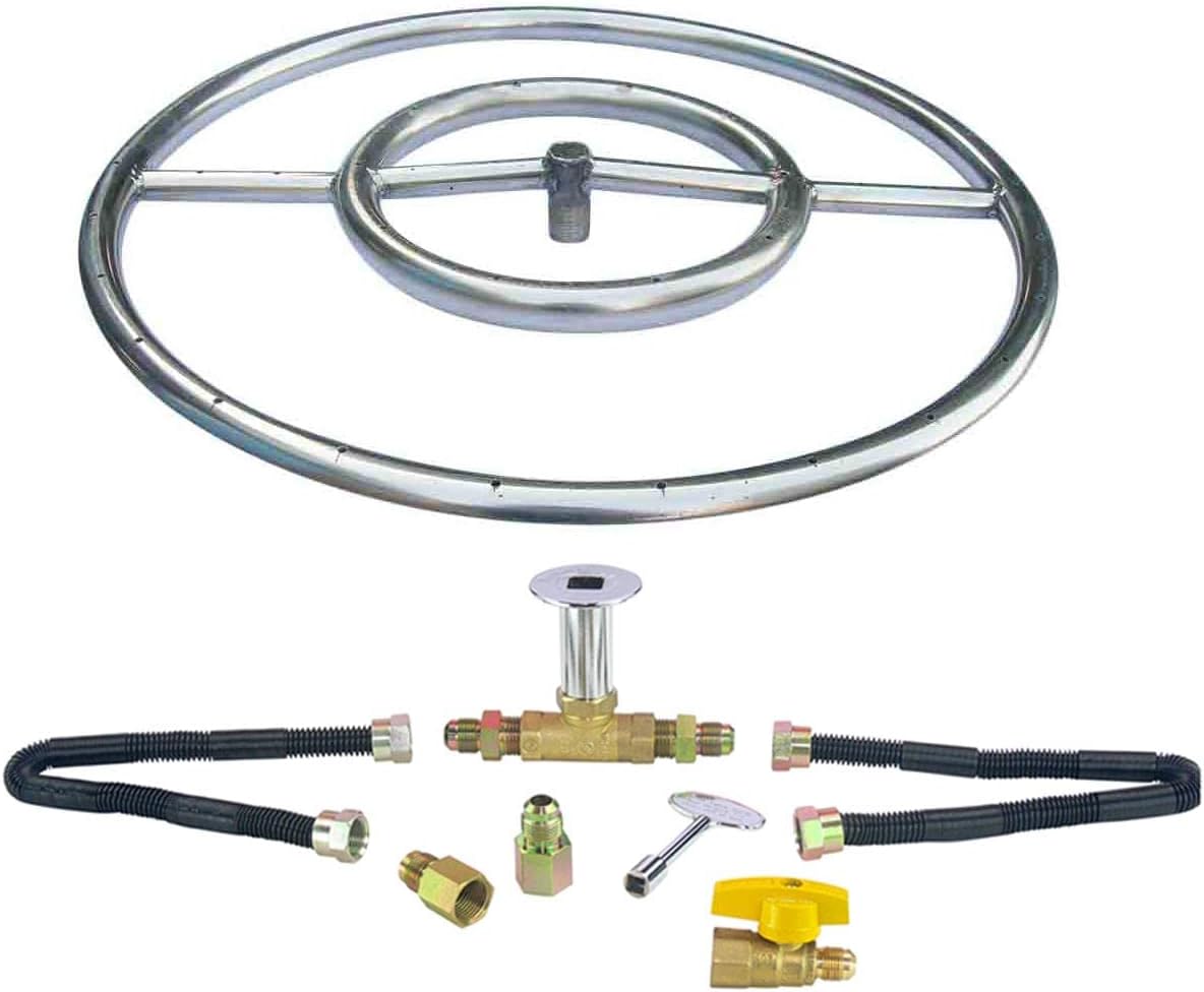 Dreffco 24" Stainless Steel Complete Fire Pit Burner Ring with Deluxe Connection Kit NG