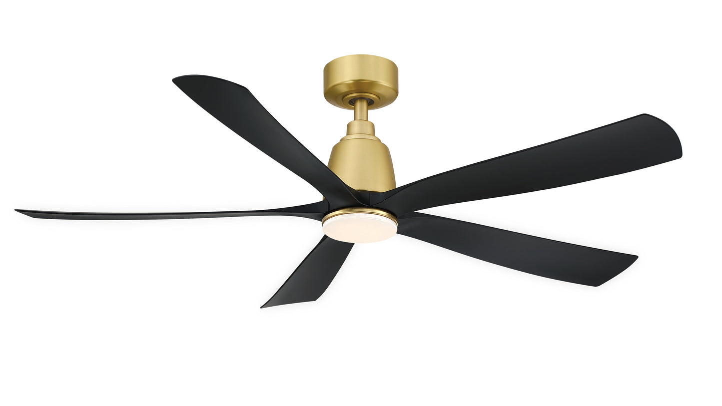 Fanimation Kute5 52-in Brushed Satin Brass with Black Blades Color-changing Integrated LED Indoor/Outdoor Smart Ceiling Fan with Light and Remote (5-Blade) FPD5534BSBL-LK