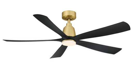 Fanimation Kute5 52-in Brushed Satin Brass with Black Blades Color-changing Integrated LED Indoor/Outdoor Smart Ceiling Fan with Light and Remote (5-Blade) FPD5534BSBL-LK
