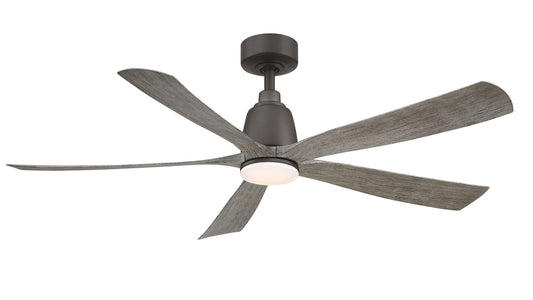 Fanimation Kute5 52-in Matte Greige with Weathered Wood Blades Color-changing Integrated LED Indoor/Outdoor Smart Ceiling Fan with Light and Remote (5-Blade) FPD5534GR-LK