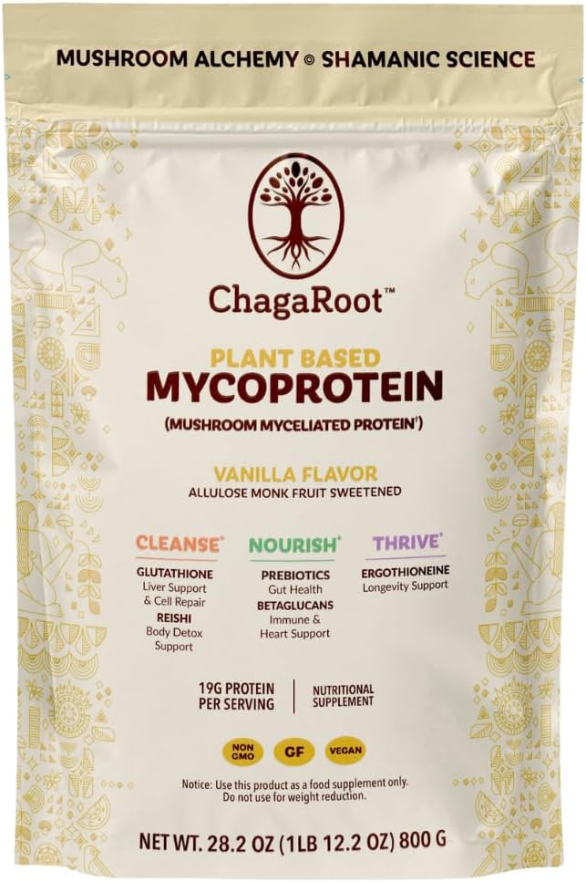 Mycoprotein Mushroom Protein Powder - Vegan Protein, Plant Based, Superfood, Master Blend of Chaga, Reishi, Turkey Tail, Shiitake, Lions Mane - Vanilla (1.76 lb)