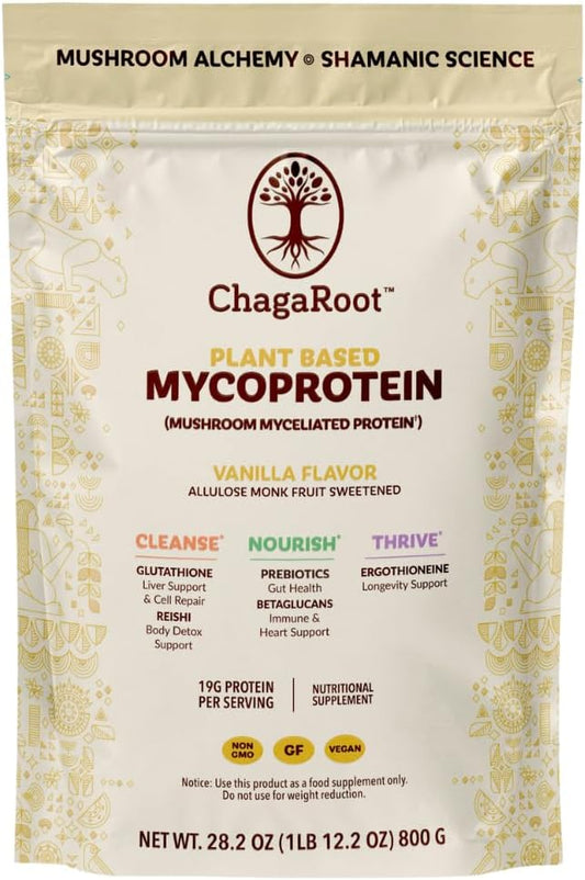 Mycoprotein Mushroom Protein Powder - Vegan Protein, Plant Based, Superfood, Master Blend of Chaga, Reishi, Turkey Tail, Shiitake, Lions Mane - Vanilla (1.76 lb)