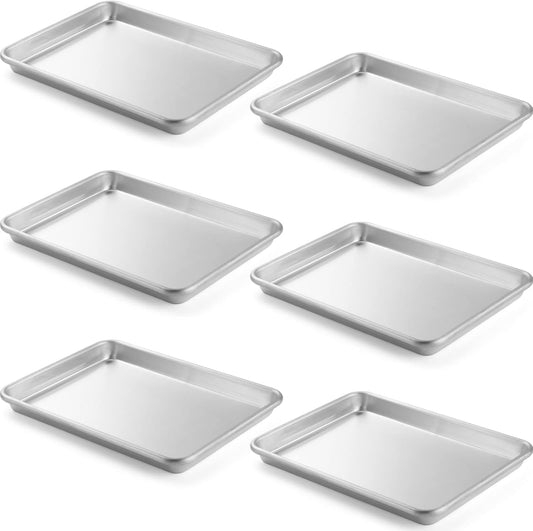 CURTA 6 Pack Aluminum Sheet Pan, NSF Listed 1\/4 Quarter Size 13 x 10 inch Commercial Bakery Cake Bun Pan, Baking Tray