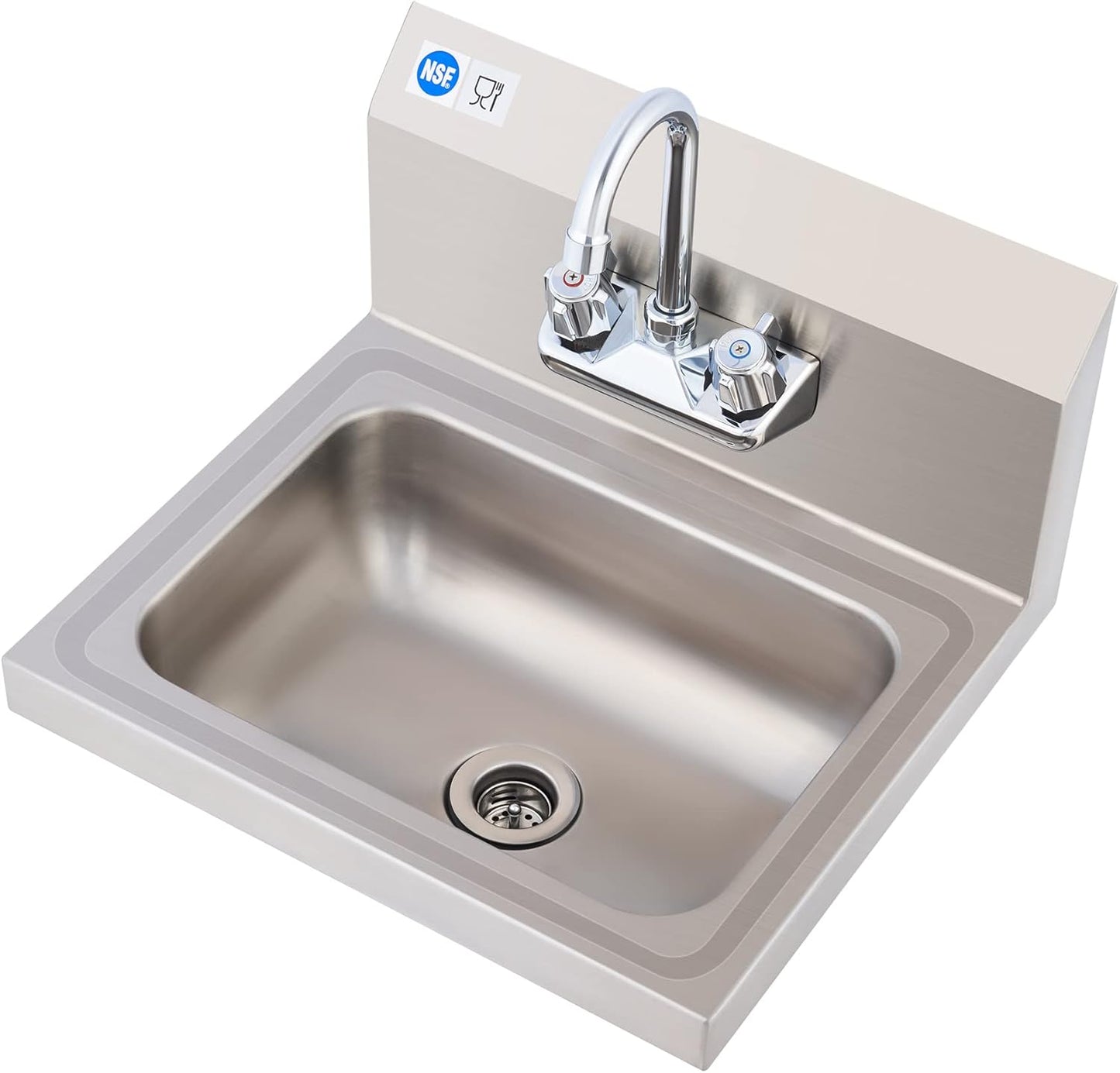 WILPREP Hand Sink Commercial Stainless Steel Sink for Washing, NSF Utility Sink with Gooseneck Faucet, Wall Mount Kitchen Sink for Restaurant Bar RV Bathroom Laundry Room (17 x 15 Inches)