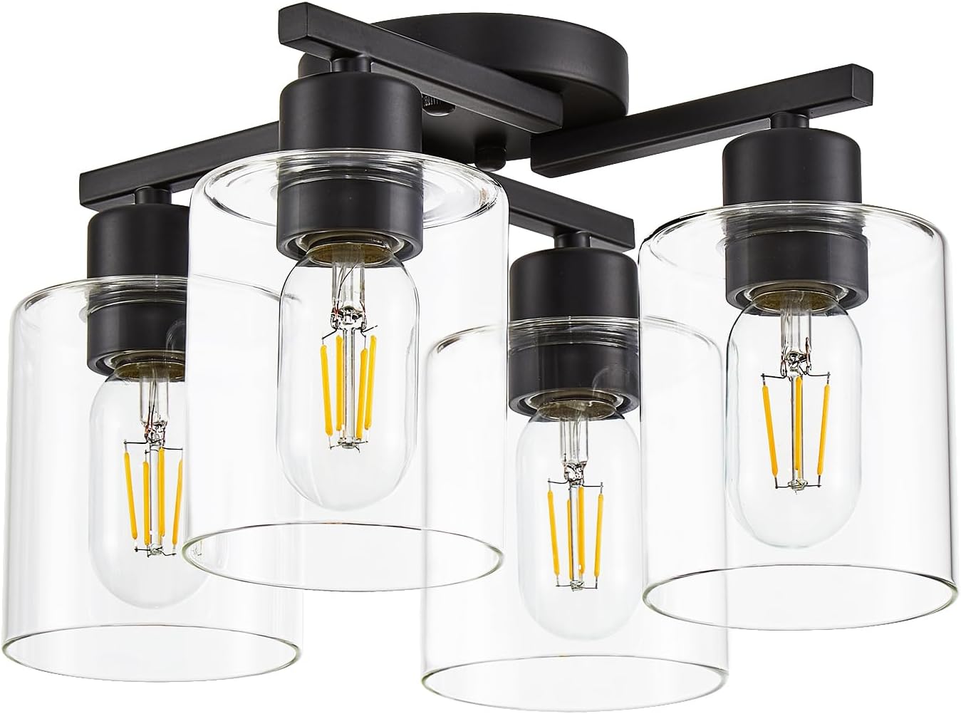 DIDUIO Kitchen Lighting Fixtures Ceiling, Black Semi Flush Mount Ceiling Light, 4 Light Kitchen Light Fixtures Cieling Lights with Clear Glass Shade for Bedroom Foyer Farmhouse Hallway